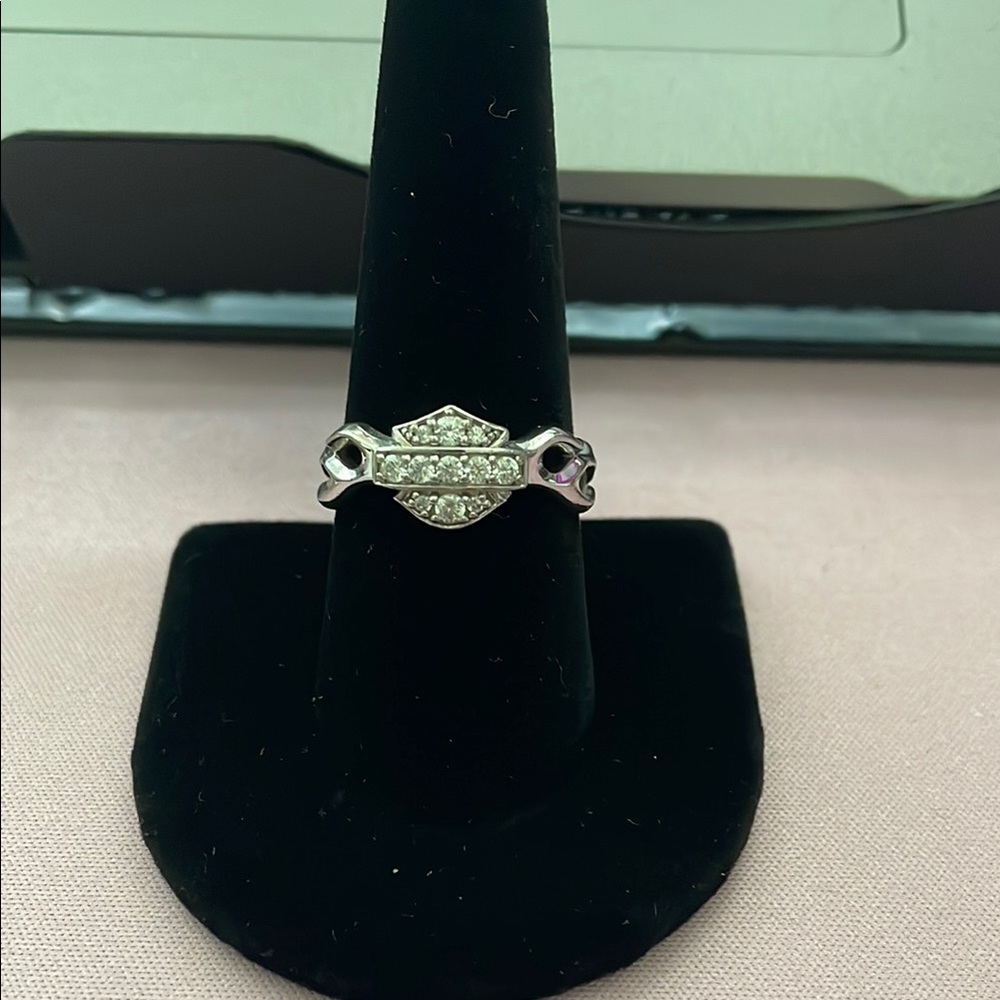 Harley Davidson Classic Silver and Black Pavé Ring